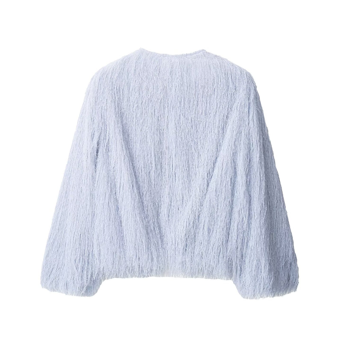 Round neck blue tassel jacket top for women