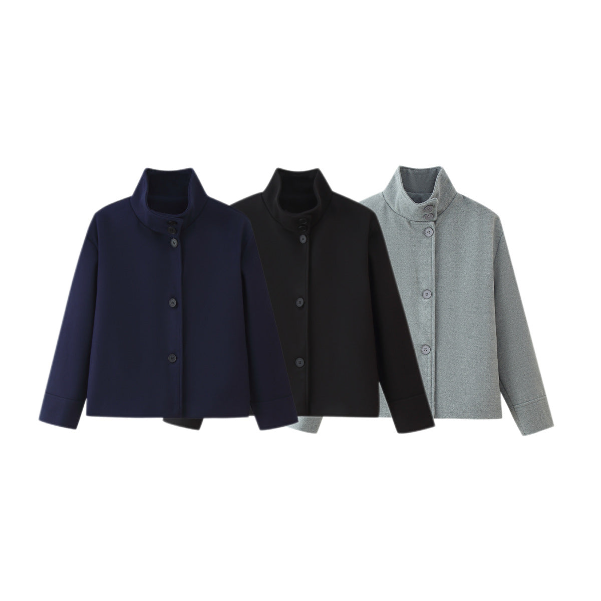 Versatile semi high neck single breasted tricolor jacket for women