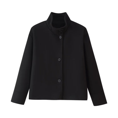 Versatile semi high neck single breasted tricolor jacket for women