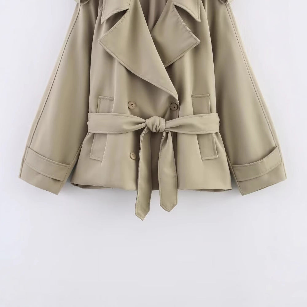 Long sleeved single breasted solid color trench coat for women