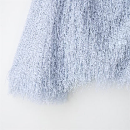 Round neck blue tassel jacket top for women