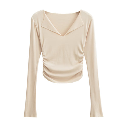 Sexy flared sleeves large V-neck long sleeves slim fit short T-shirt