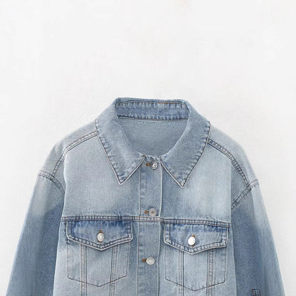 Button up denim short jacket for women