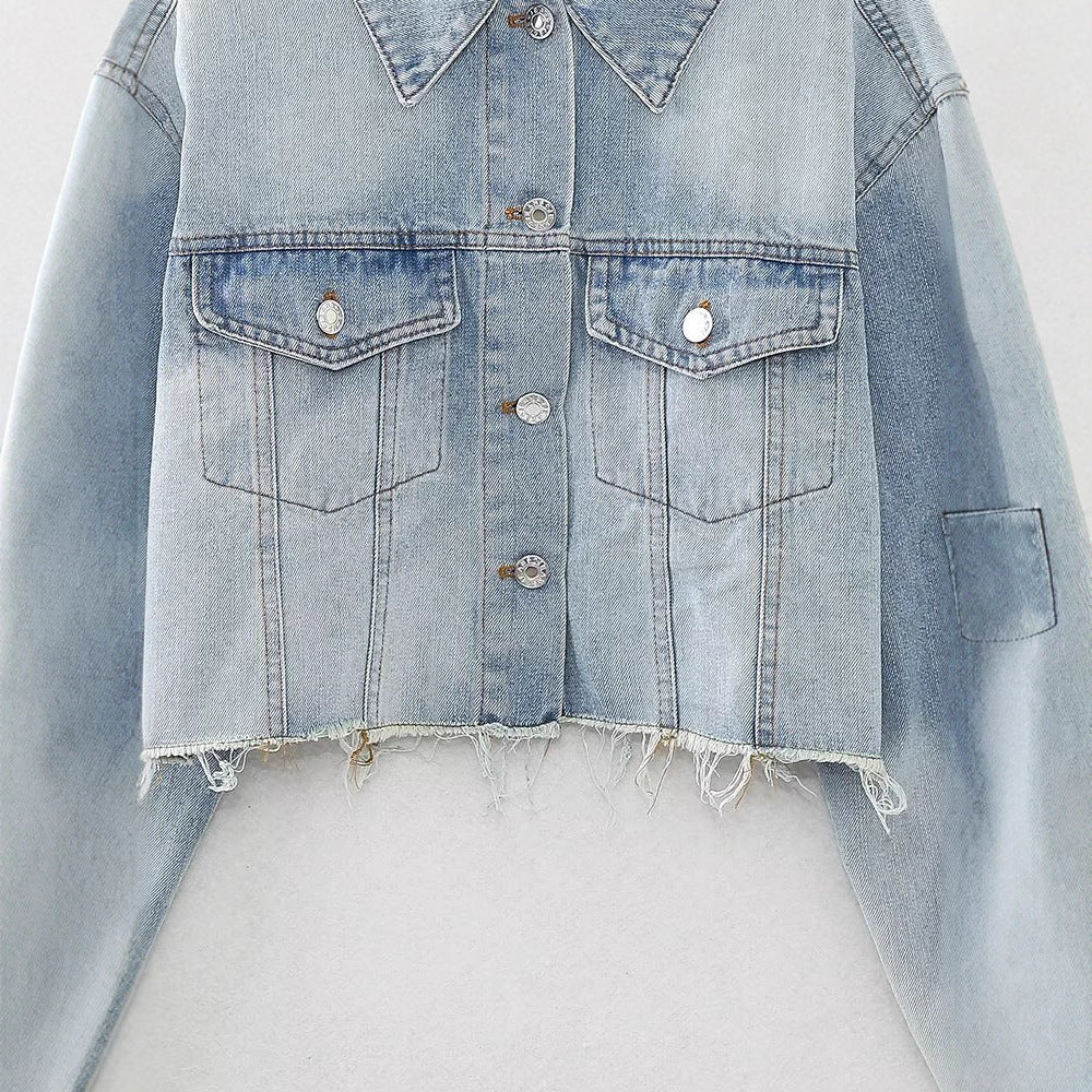 Button up denim short jacket for women