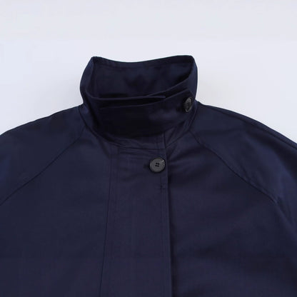 Stand up collar long sleeved mid length zipper jacket for women