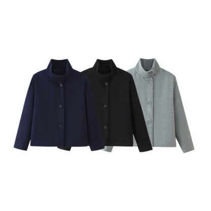 Versatile semi high neck single breasted tricolor jacket for women