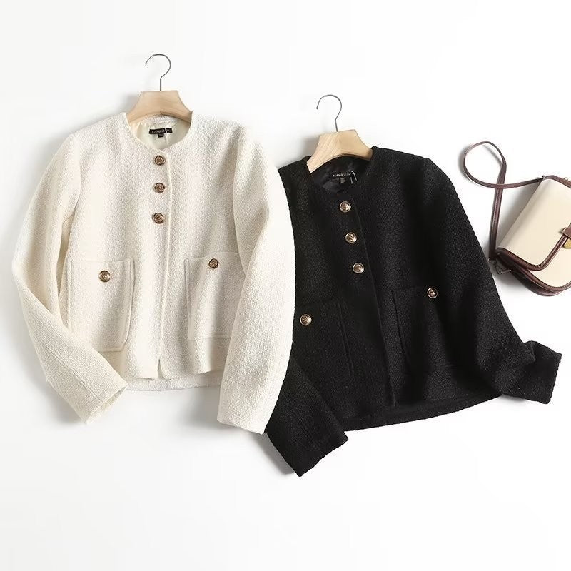 Golden button small fragrant short jacket for women