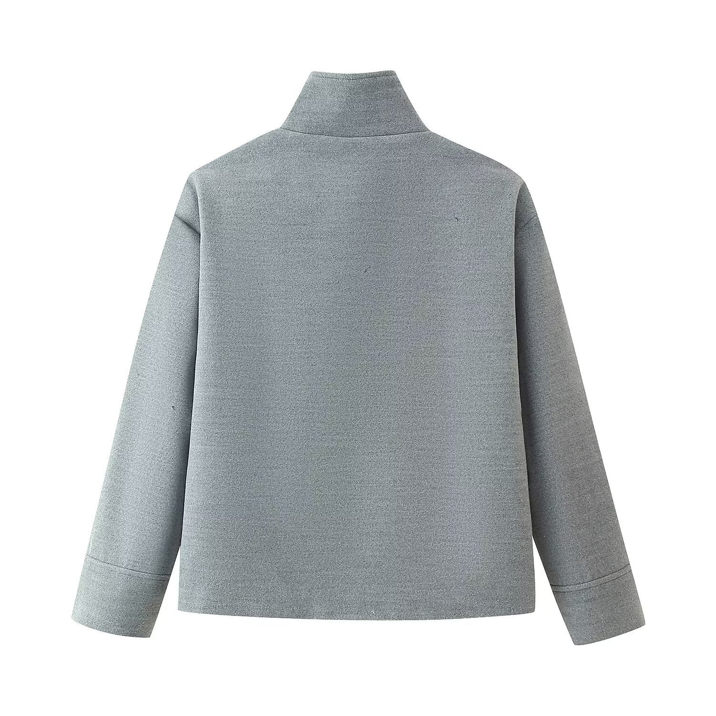 Versatile semi high neck single breasted tricolor jacket for women