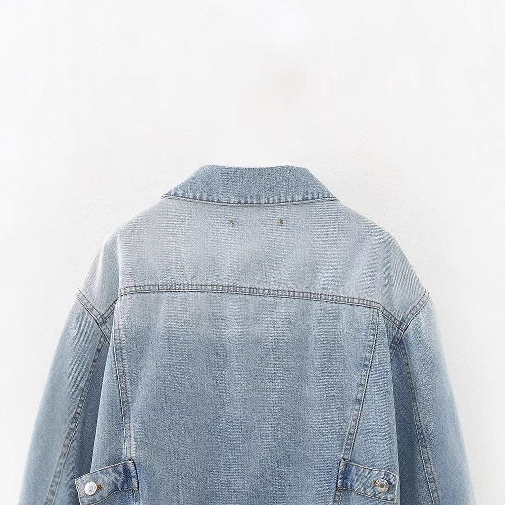 Button up denim short jacket for women