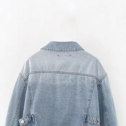Button up denim short jacket for women