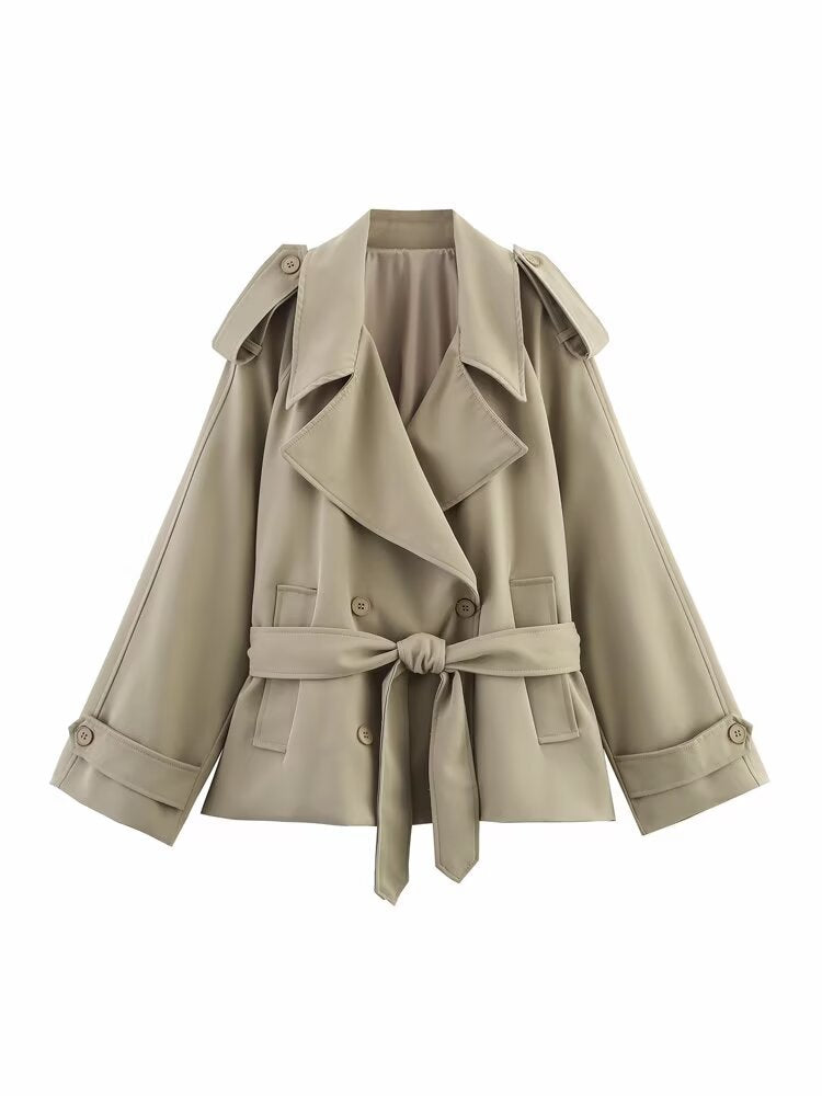 Long sleeved single breasted solid color trench coat for women