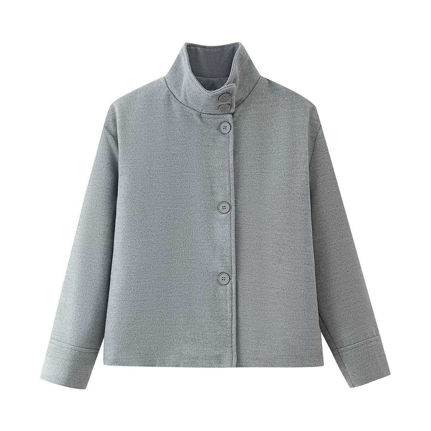 Versatile semi high neck single breasted tricolor jacket for women